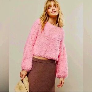 FREE PEOPLE Popstar Pink Fuzzy Sweater XS NWT $128 long sleeve Anthropologie 🩷